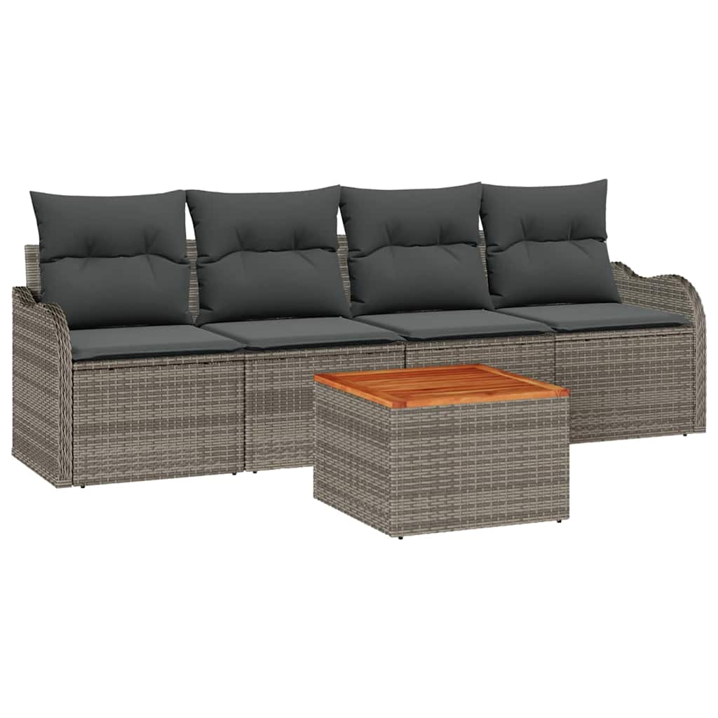 Gartensofa-set mit Kissen 5 pcs Grau Poly-Rattan