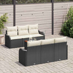 Gartensofa-set mit Kissen 7 pcs Schwarz Poly-Rattan