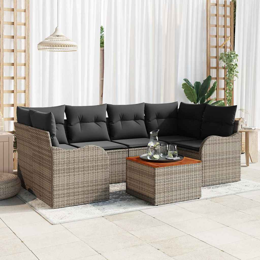 Gartensofa-set mit Kissen 7 pcs Grau Poly-Rattan