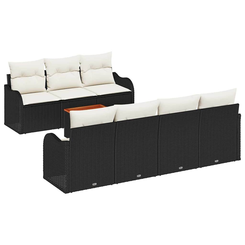Gartensofa-set mit Kissen 8 pcs Schwarz Poly-Rattan