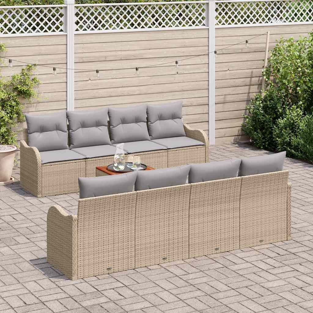 Gartensofa-set mit Kissen 9 pcs Beige Poly-Rattan