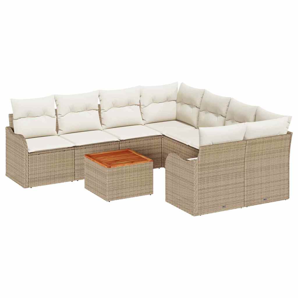Gartensofa-set mit Kissen 9 pcs Beige Poly-Rattan