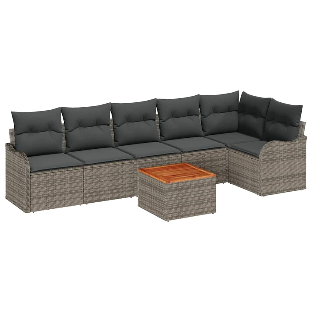 Gartensofa-set mit Kissen 7 pcs Grau Poly-Rattan