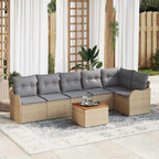 Gartensofa-set mit Kissen 7 pcs Beige Poly-Rattan