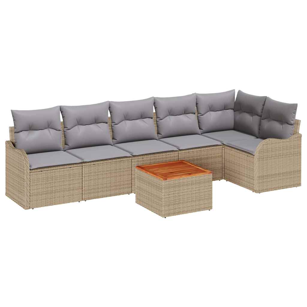 Gartensofa-set mit Kissen 7 pcs Beige Poly-Rattan
