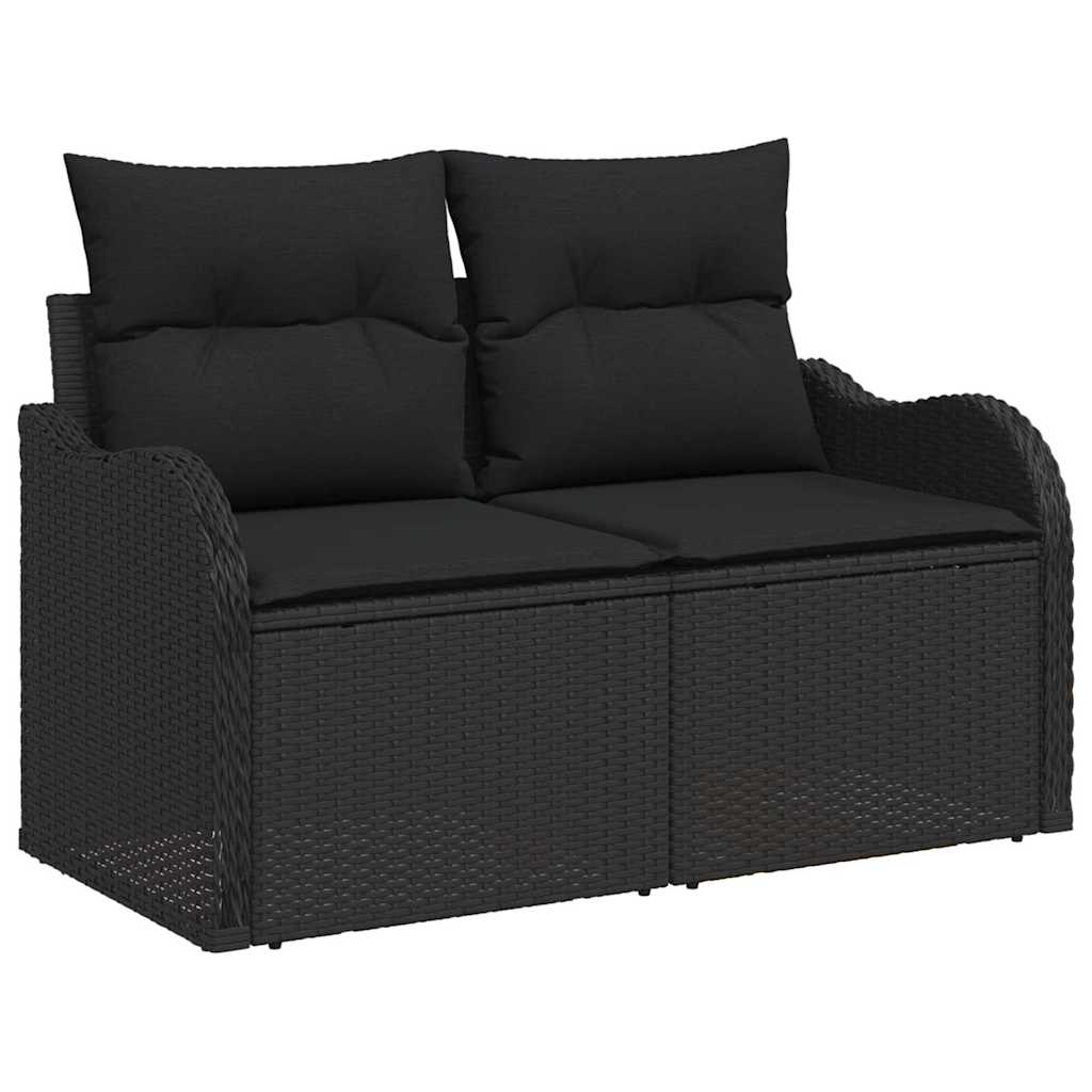 Gartensofa-set mit Kissen 7 pcs Schwarz Poly-Rattan