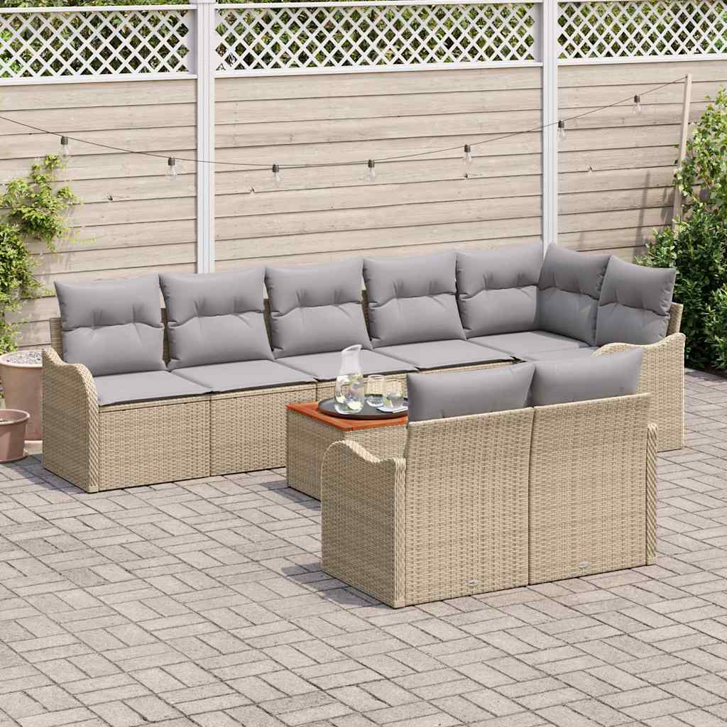 Gartensofa-set mit Kissen 9 pcs Beige Poly-Rattan