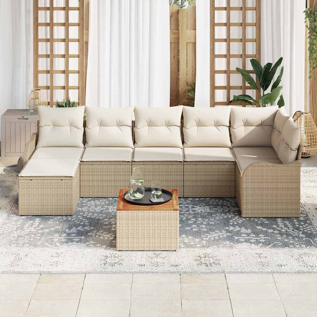 Gartensofa-set mit Kissen 8 pcs Beige Poly-Rattan