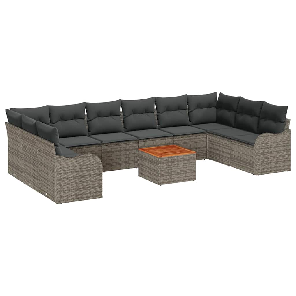 Gartensofa-set mit Kissen 10 pcs Grau Poly-Rattan
