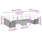 Gartensofa-set mit Kissen 11 pcs Schwarz Poly-Rattan