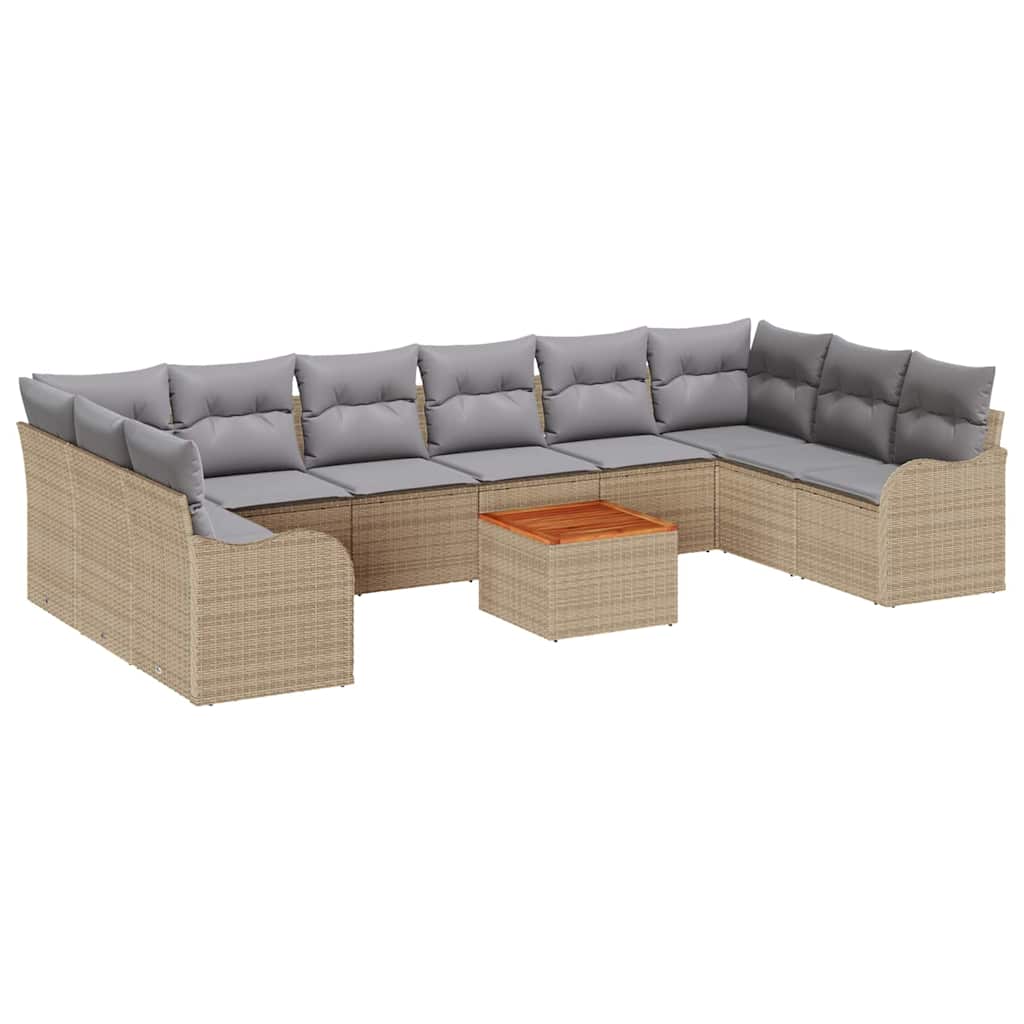 Gartensofa-set mit Kissen 11 pcs Beige Poly-Rattan