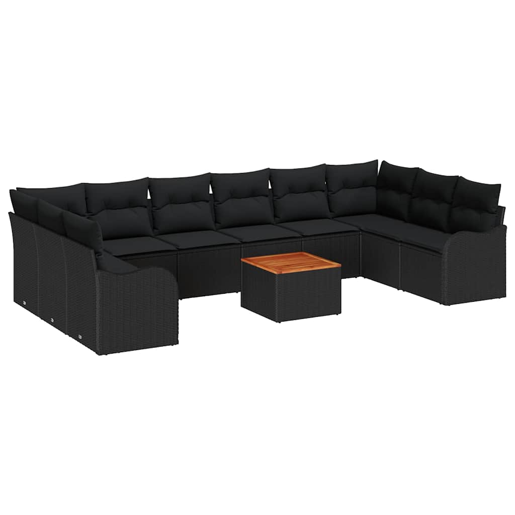 Gartensofa-set mit Kissen 11 pcs Schwarz Poly-Rattan