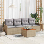 Gartensofa-set mit Kissen 5 pcs Beige Poly-Rattan