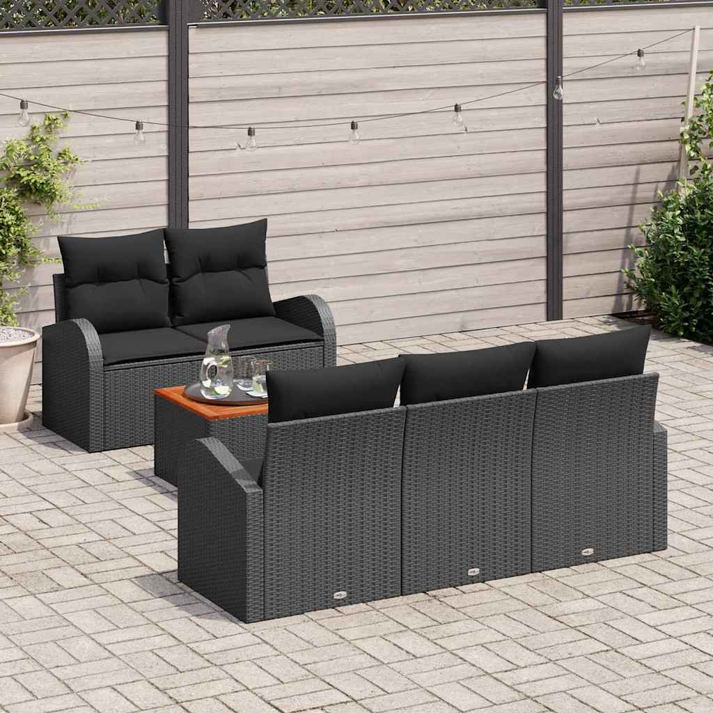 Gartensofa-set mit Kissen 6 pcs Schwarz Poly-Rattan