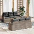 Gartensofa-set mit Kissen 7 pcs Grau Poly-Rattan