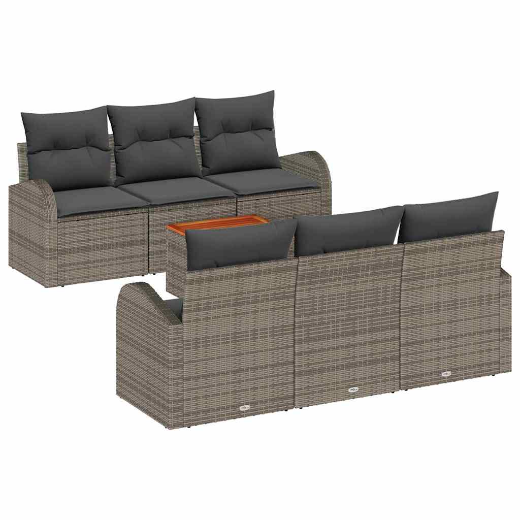 Gartensofa-set mit Kissen 7 pcs Grau Poly-Rattan