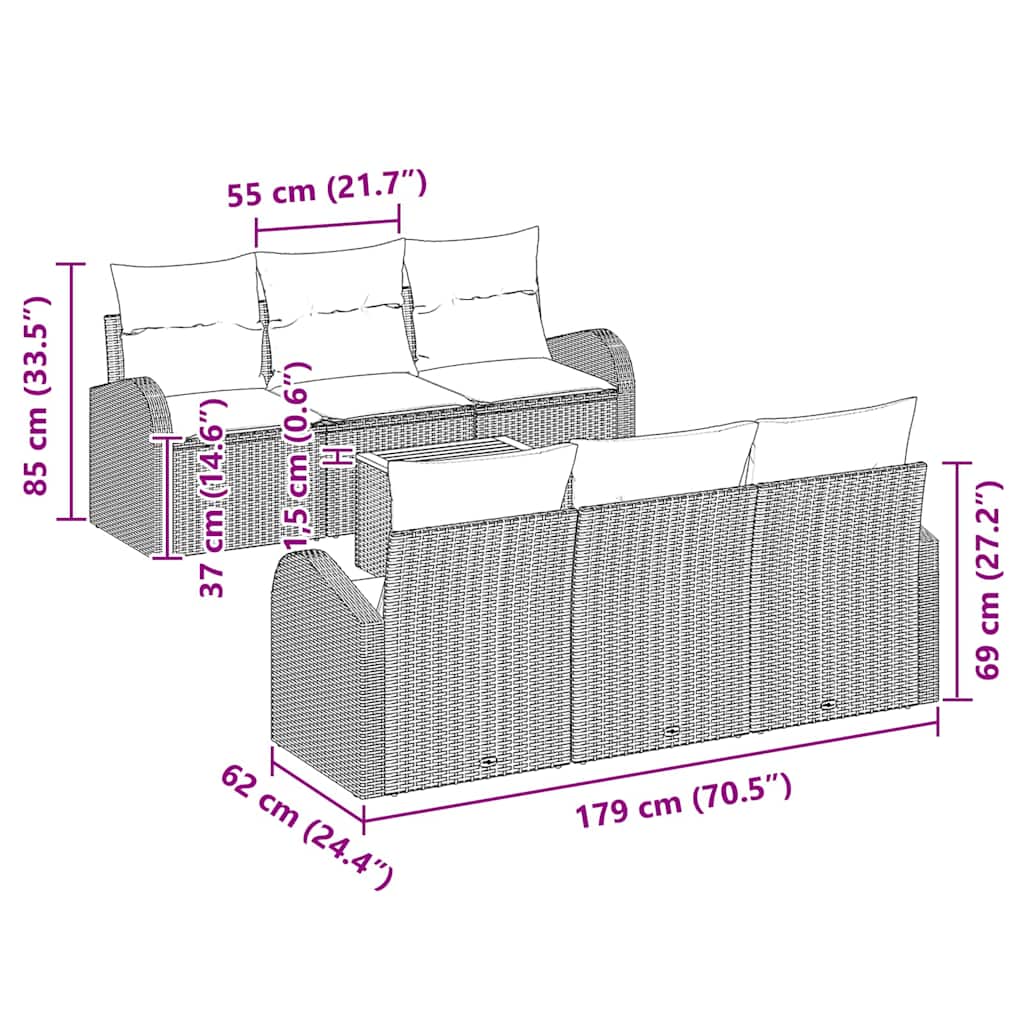 Gartensofa-set mit Kissen 7 pcs Grau Poly-Rattan