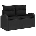 Gartensofa-set mit Kissen 7 pcs Schwarz Poly-Rattan
