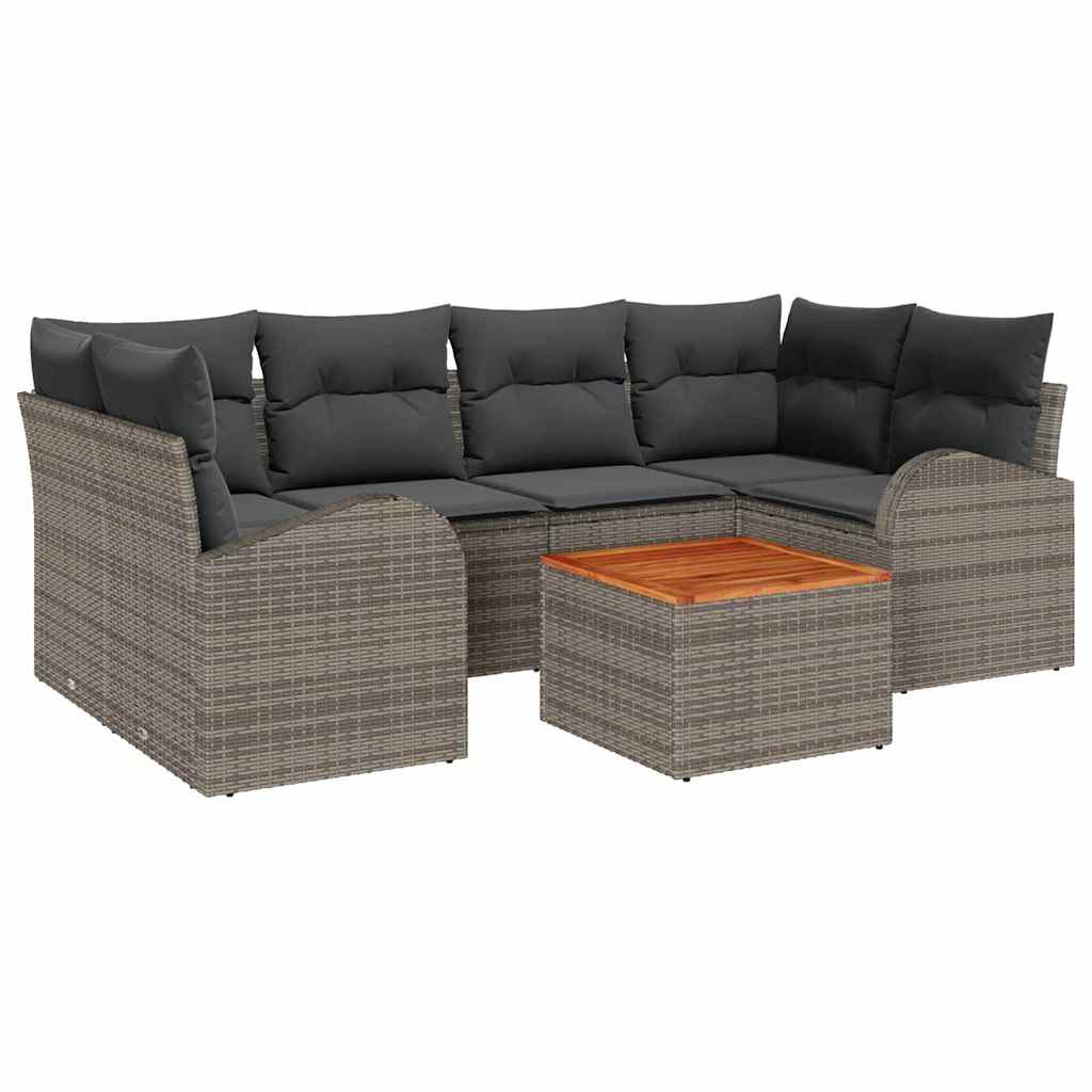 Gartensofa-set mit Kissen 7 pcs Grau Poly-Rattan