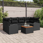 Gartensofa-set mit Kissen 7 pcs Schwarz Poly-Rattan