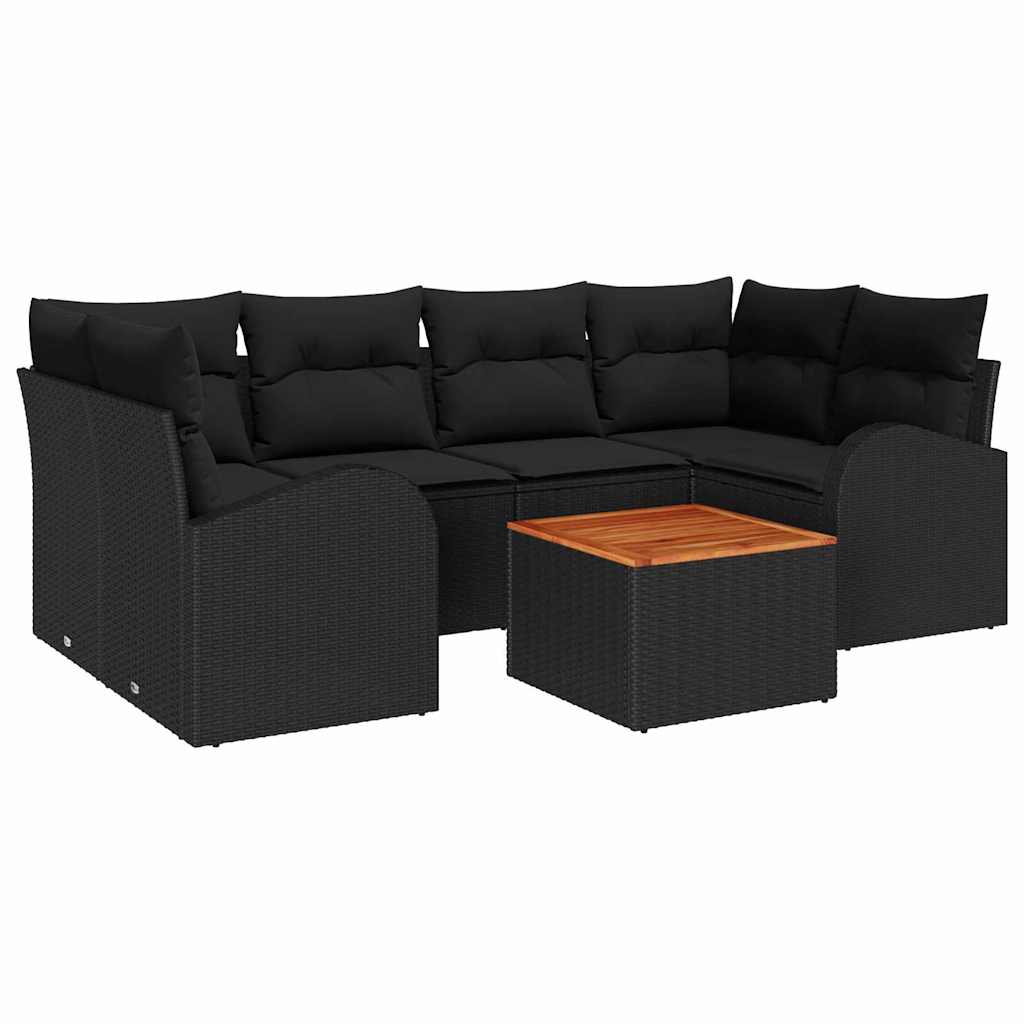 Gartensofa-set mit Kissen 7 pcs Schwarz Poly-Rattan