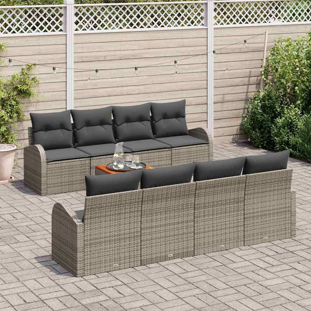 Gartensofa-set mit Kissen 9 pcs Grau Poly-Rattan
