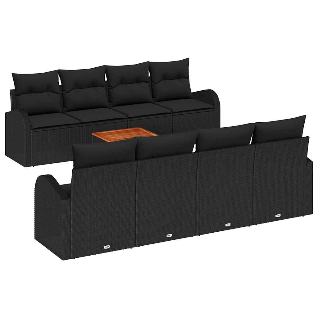Gartensofa-set mit Kissen 9 pcs Schwarz Poly-Rattan