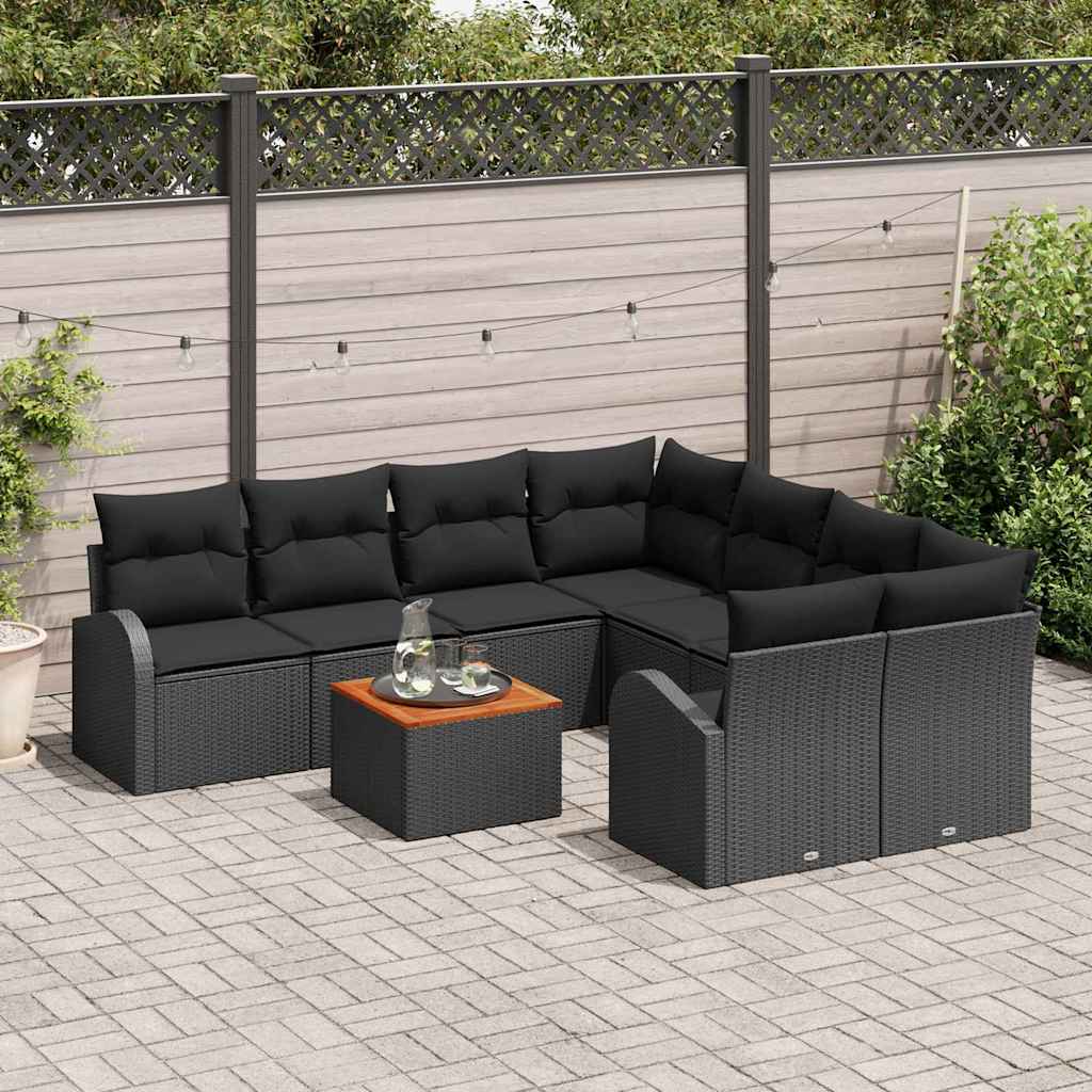 Gartensofa-set mit Kissen 9 pcs Schwarz Poly-Rattan