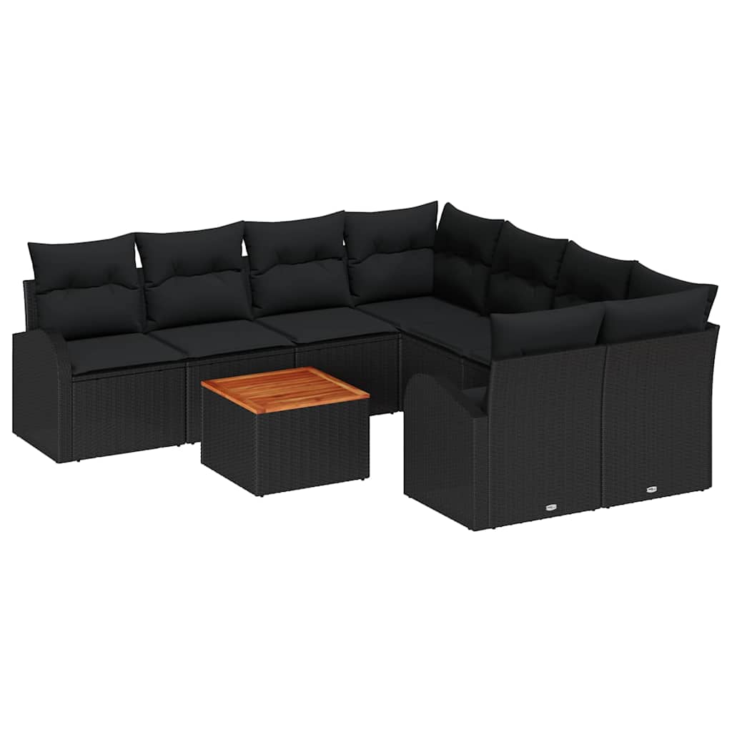 Gartensofa-set mit Kissen 9 pcs Schwarz Poly-Rattan