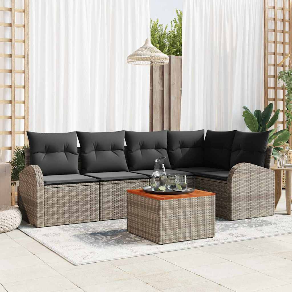 Gartensofa-set mit Kissen 6 pcs Grau Poly-Rattan