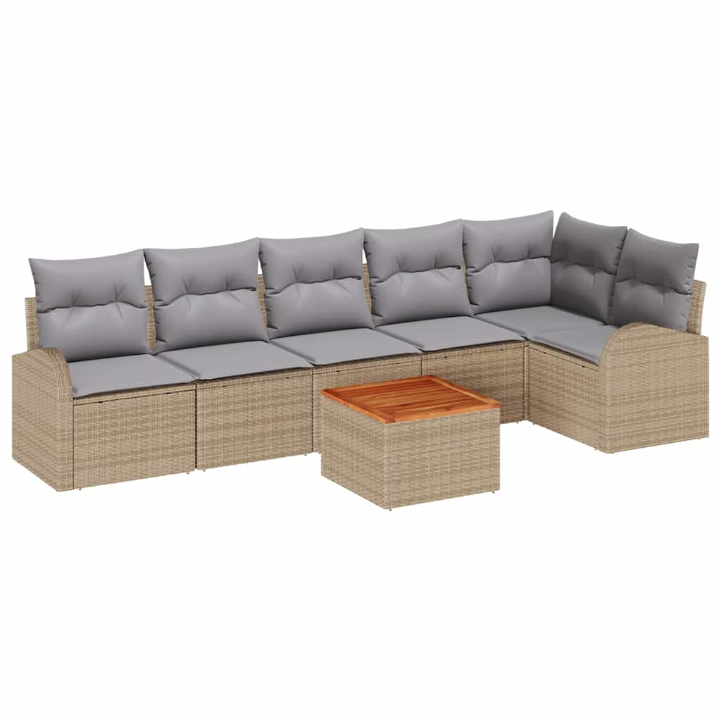 Gartensofa-set mit Kissen 7 pcs Beige Poly-Rattan