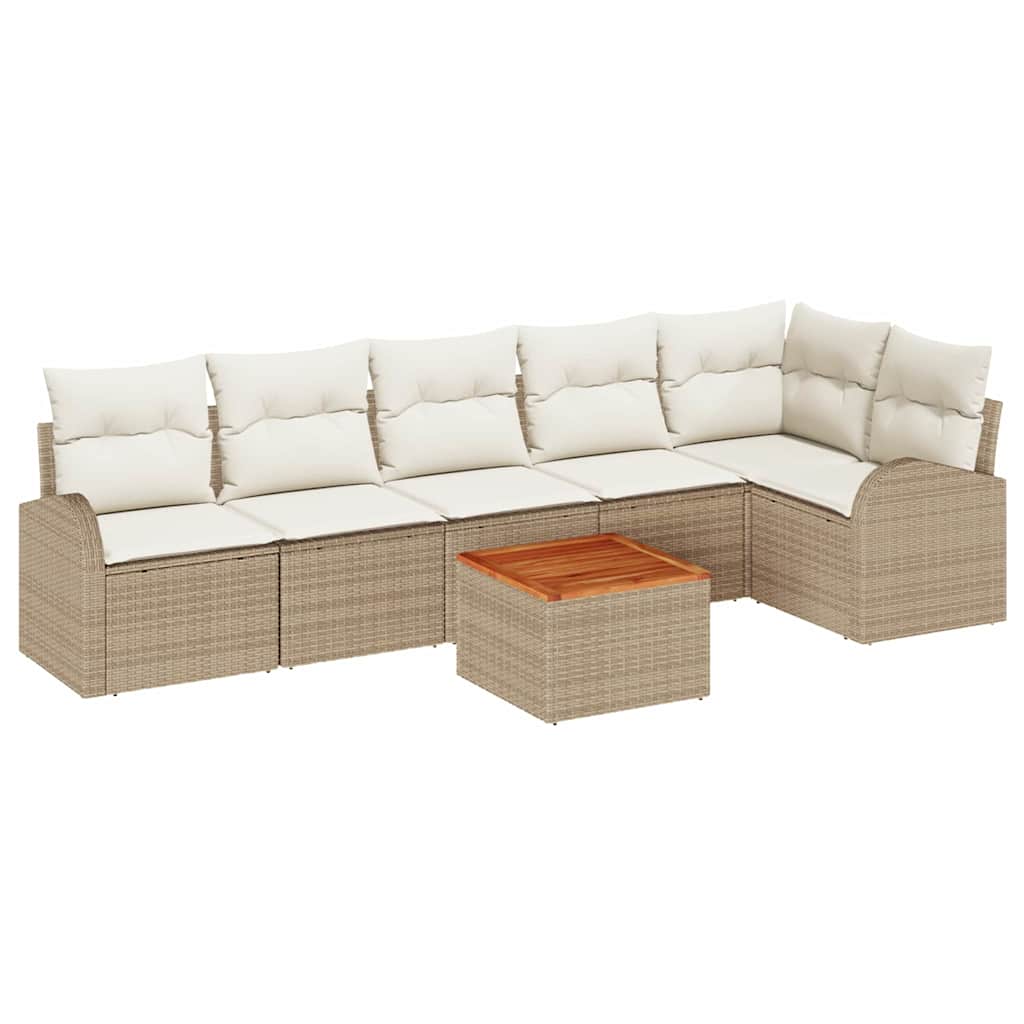Gartensofa-set mit Kissen 7 pcs Beige Poly-Rattan