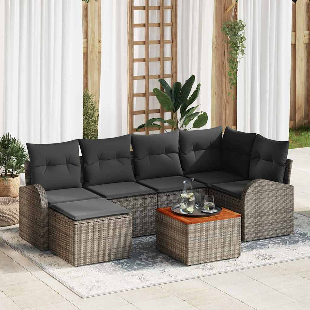 Gartensofa-set mit Kissen 7 pcs Grau Poly-Rattan