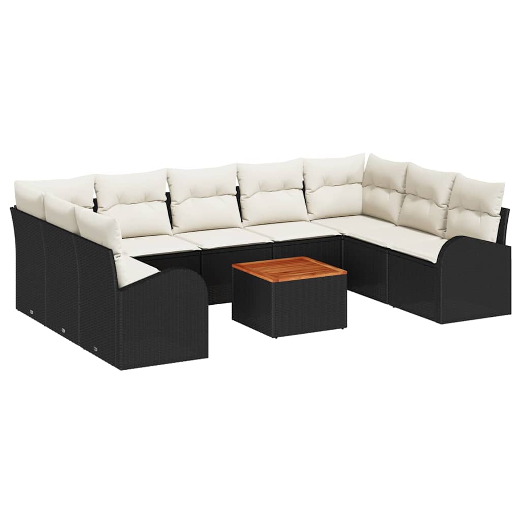 Gartensofa-set mit Kissen 10 pcs Schwarz Poly-Rattan