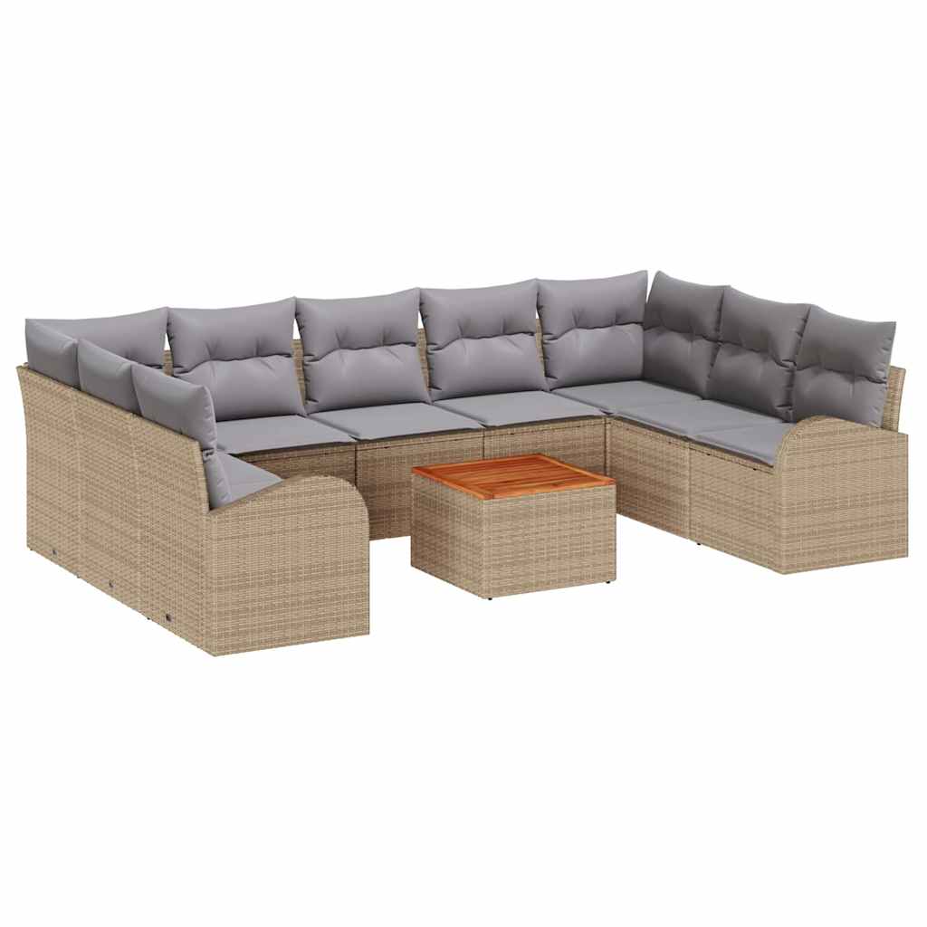 Gartensofa-set mit Kissen 10 pcs Beige Poly-Rattan