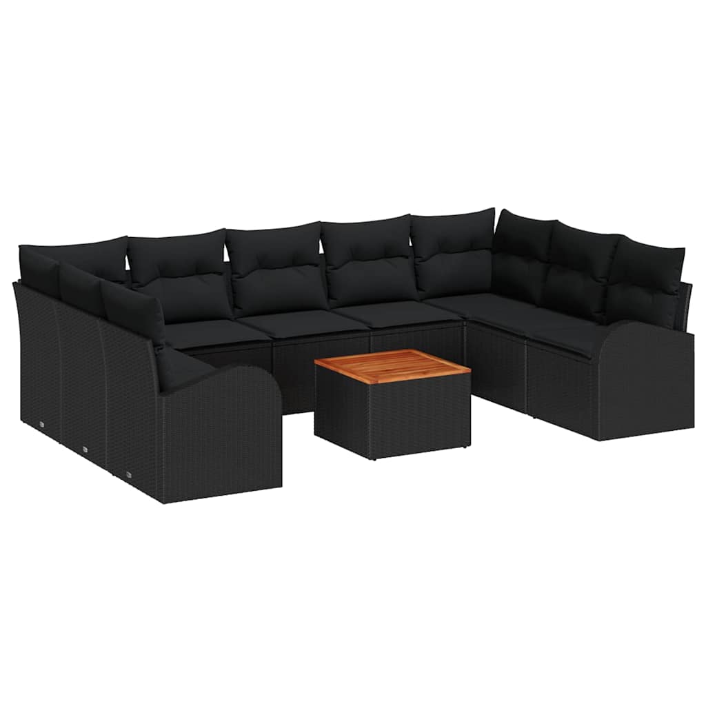Gartensofa-set mit Kissen 10 pcs Schwarz Poly-Rattan