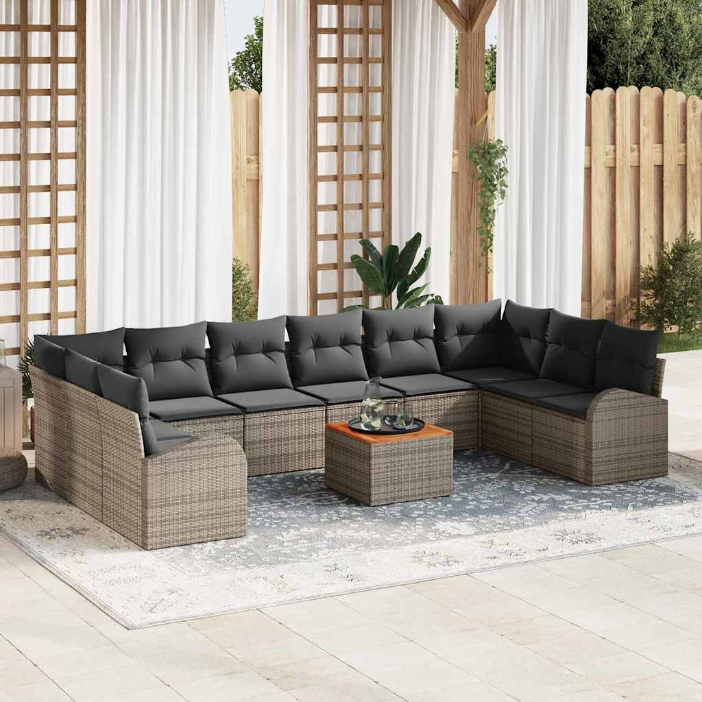 Gartensofa-set mit Kissen 11 pcs Grau Poly-Rattan