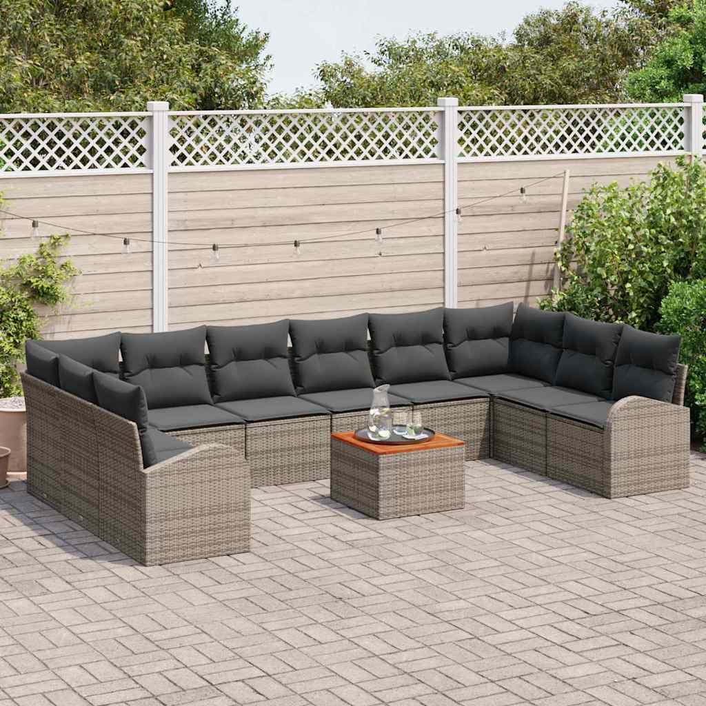 Gartensofa-set mit Kissen 11 pcs Grau Poly-Rattan