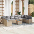 Gartensofa-set mit Kissen 11 pcs Beige Poly-Rattan
