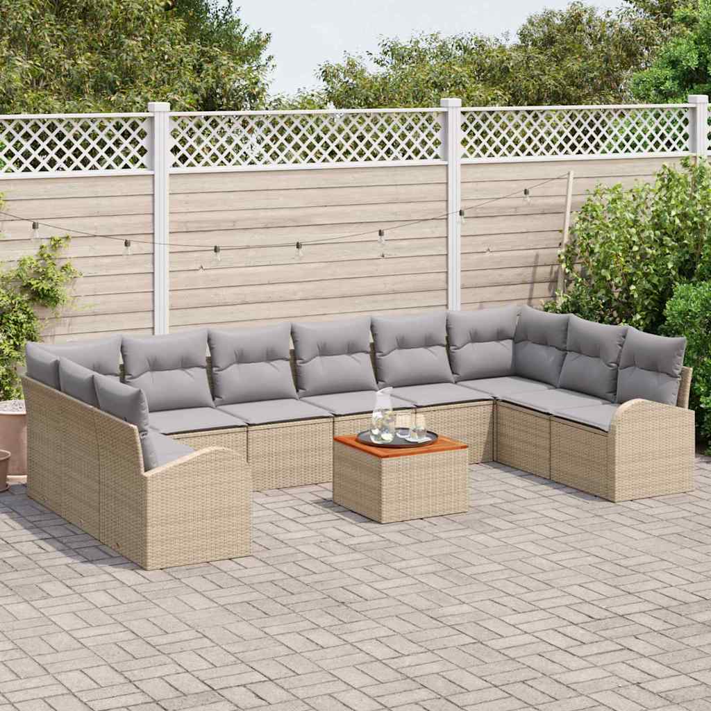 Gartensofa-set mit Kissen 11 pcs Beige Poly-Rattan