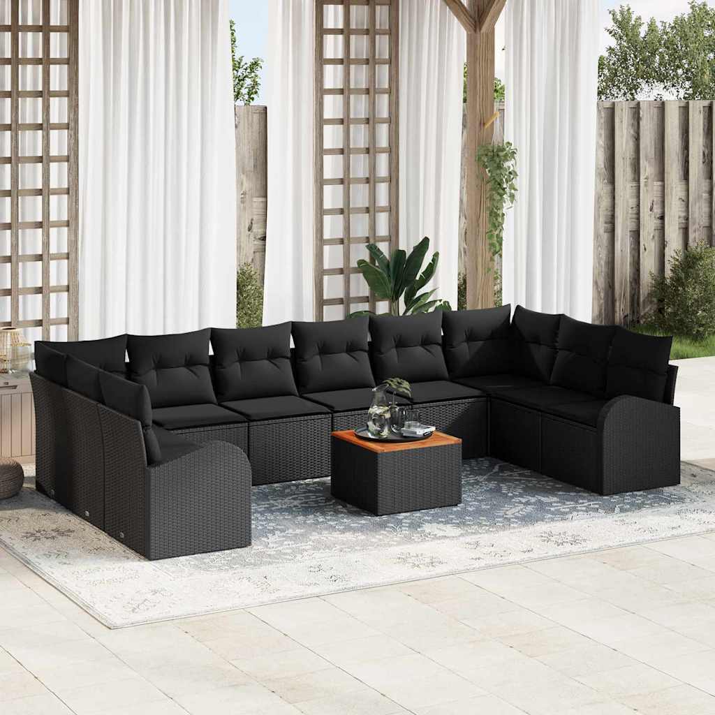 Gartensofa-set mit Kissen 11 pcs Schwarz Poly-Rattan