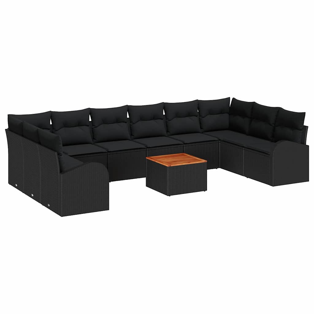 Gartensofa-set mit Kissen 11 pcs Schwarz Poly-Rattan