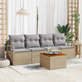 Gartensofa-set mit Kissen 5 pcs Beige Poly-Rattan