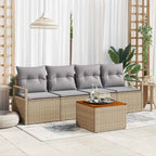 Gartensofa-set mit Kissen 5 pcs Beige Poly-Rattan