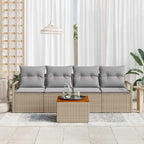 Gartensofa-set mit Kissen 5 pcs Beige Poly-Rattan