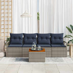 Gartensofa-set mit Kissen 5 pcs Grau Poly-Rattan