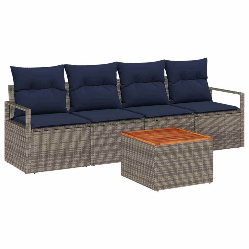 Gartensofa-set mit Kissen 5 pcs Grau Poly-Rattan