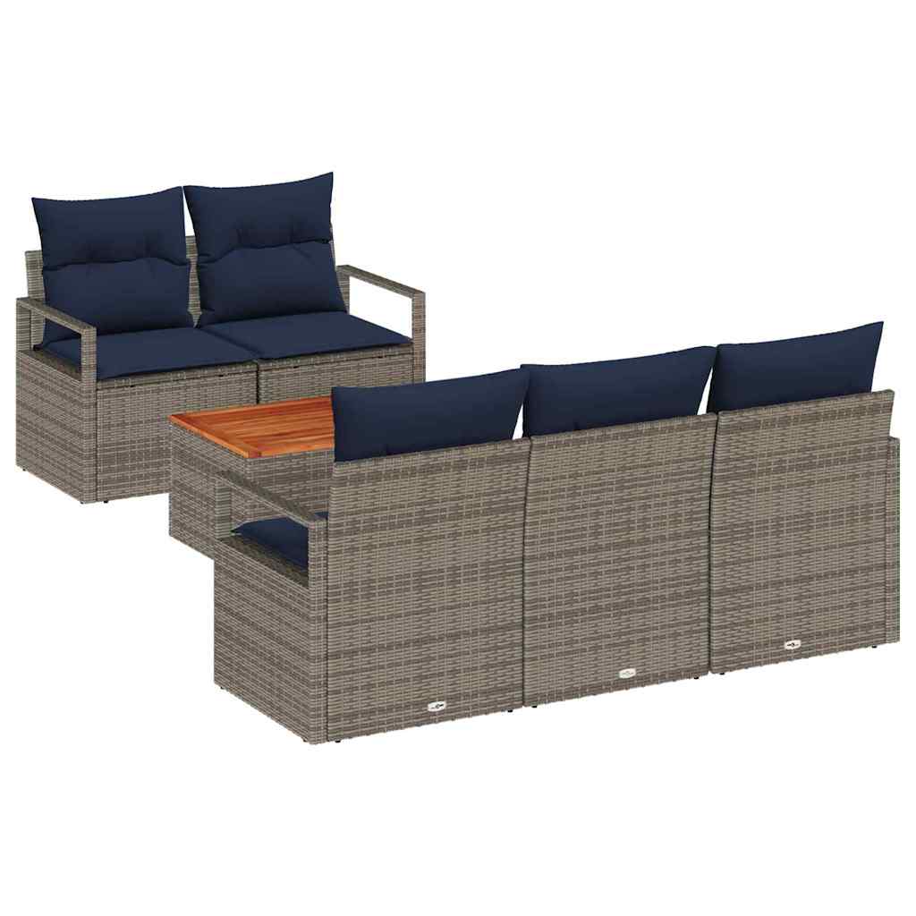Gartensofa-set mit Kissen 6 pcs Grau Poly-Rattan