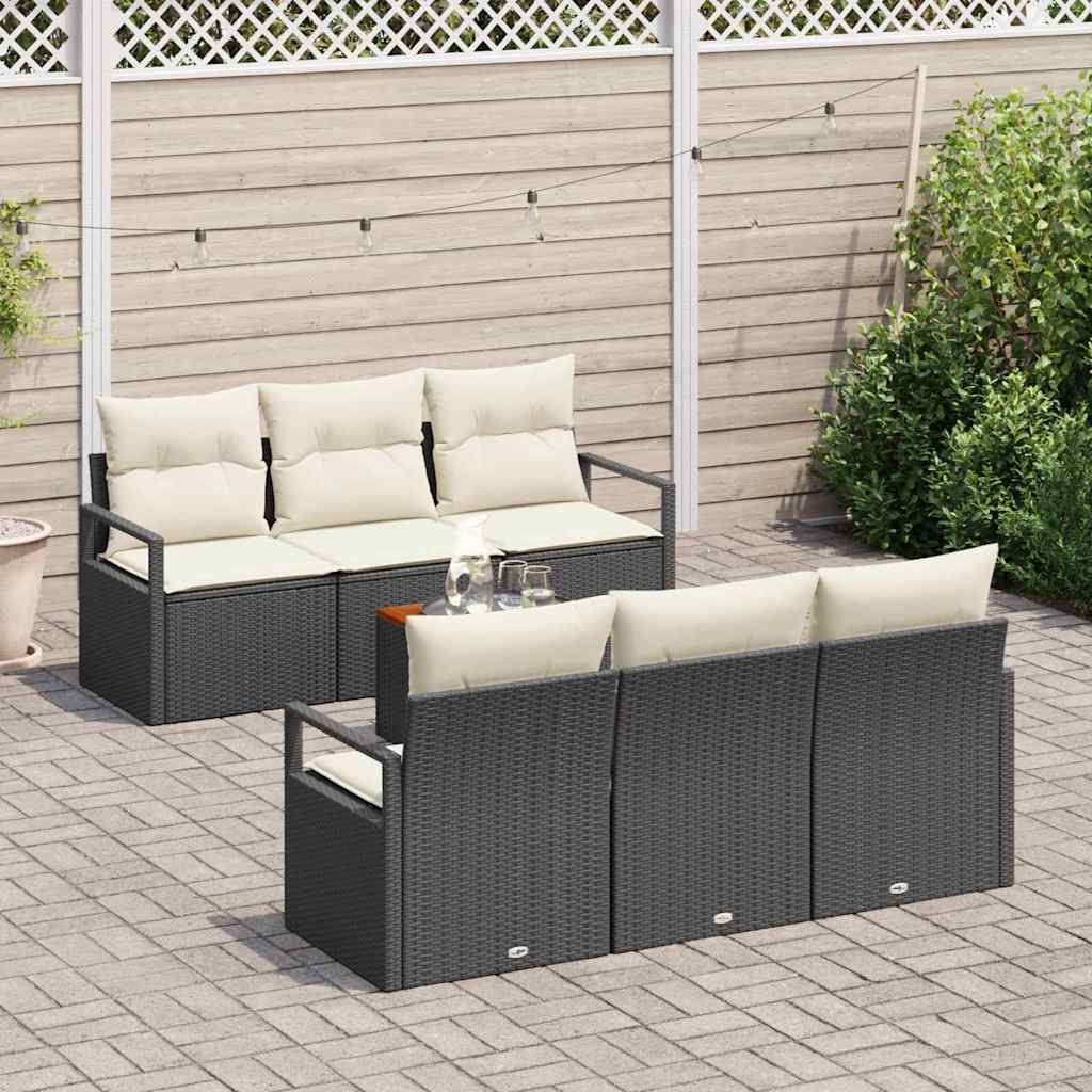 Gartensofa-set mit Kissen 7 pcs Schwarz Poly-Rattan