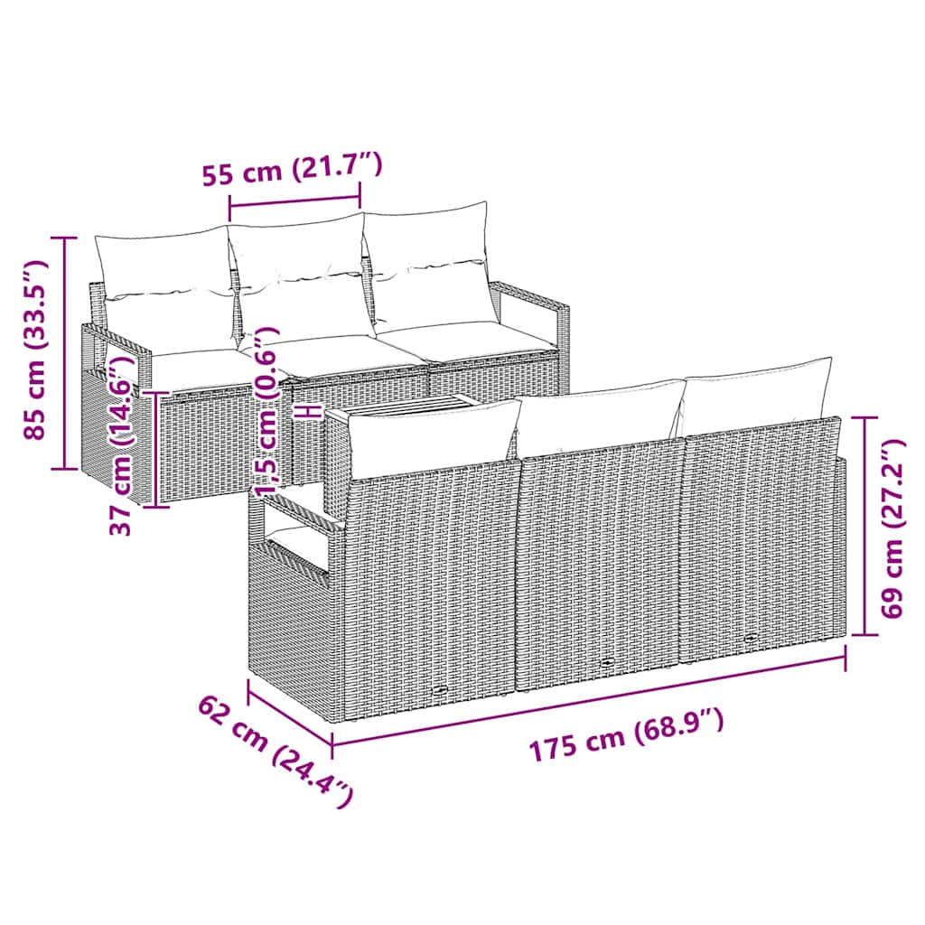Gartensofa-set mit Kissen 7 pcs Grau Poly-Rattan